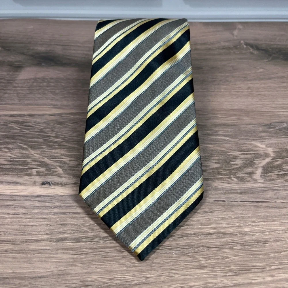 Ivy Crew Necktie Mens Black Gold Grey Striped Handmade Classic Tie